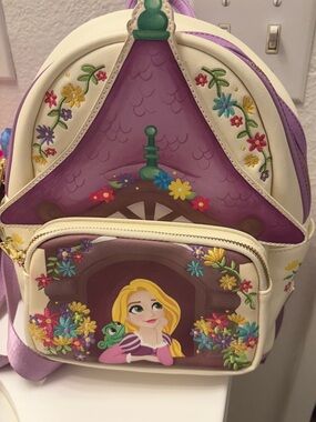 Rapunzel Floral Tower Mini Backpack and wallet (Purple & Cream)